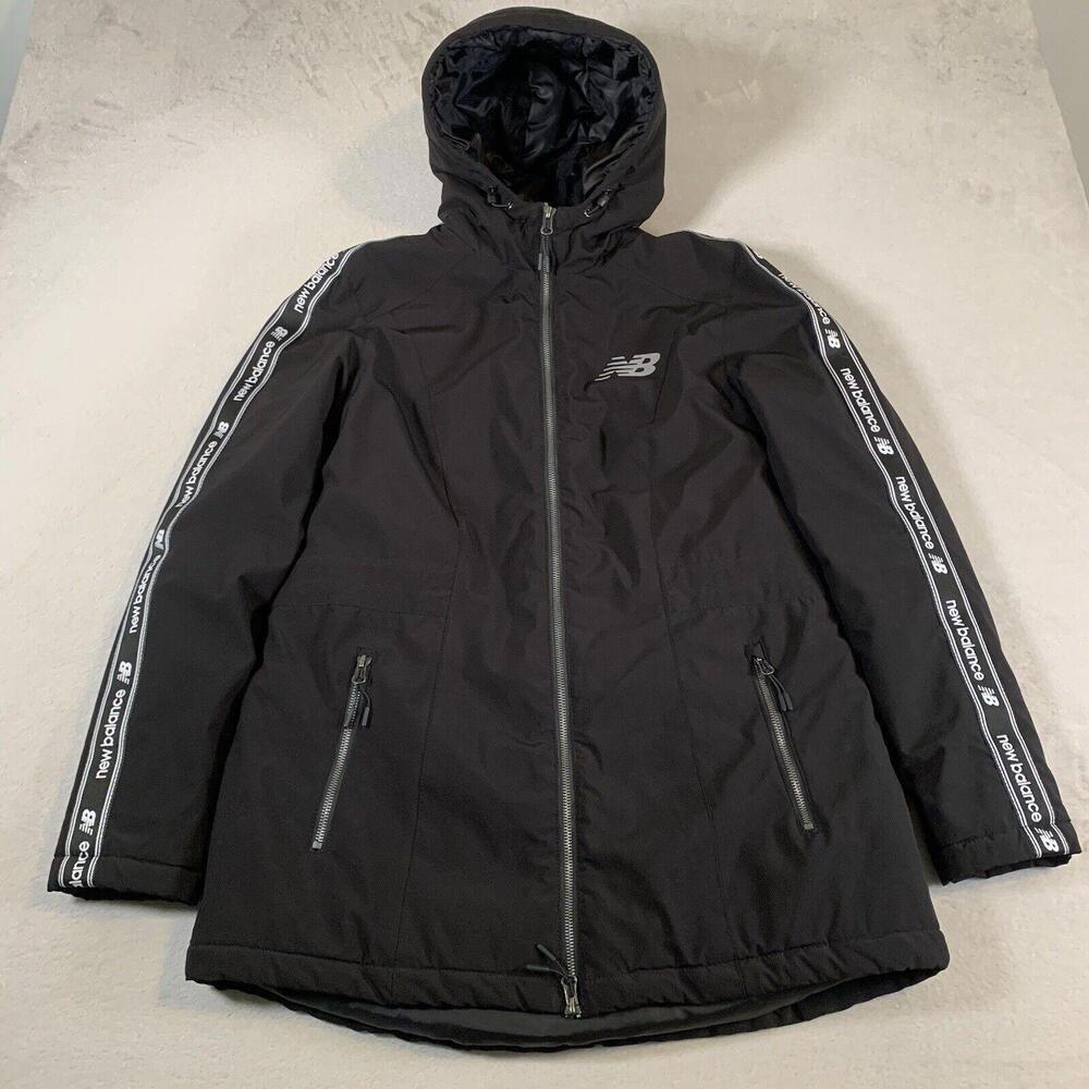 New Balance Jacket Womens Size Large Black Hooded Softshell Outdoors Long Length